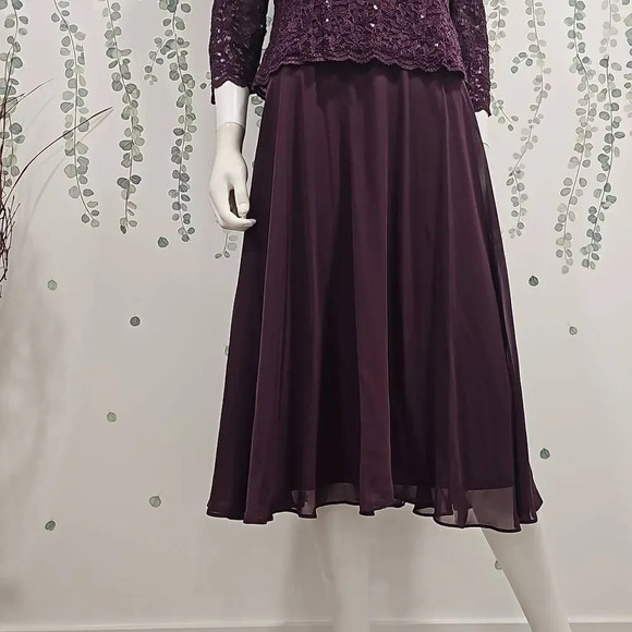 NWOT Alex Evenings Tea-Length Dress with Sequin Lace Bodice & Chiffon Skirt Sz 1 - Picture 5 of 11